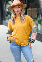 Load image into Gallery viewer, Mustard Hacci Plaid Two Tone Animal Print Top