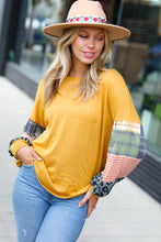 Load image into Gallery viewer, Mustard Hacci Plaid Two Tone Animal Print Top