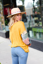 Load image into Gallery viewer, Mustard Hacci Plaid Two Tone Animal Print Top