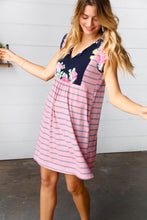 Load image into Gallery viewer, Pink Floral &amp; Striped Yoke Babydoll Dress