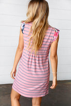 Load image into Gallery viewer, Pink Floral &amp; Striped Yoke Babydoll Dress