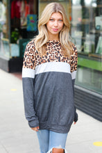 Load image into Gallery viewer, Charcoal &amp; Heather Grey Leopard Color Block Top