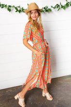 Load image into Gallery viewer, Orange Boho Print Surplice Sash Belt Midi Dress
