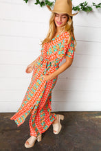 Load image into Gallery viewer, Orange Boho Print Surplice Sash Belt Midi Dress