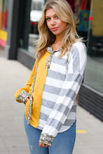 Load image into Gallery viewer, Mustard Stripe &amp; Animal Print Banded Button Down Hoodie
