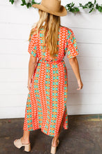 Load image into Gallery viewer, Orange Boho Print Surplice Sash Belt Midi Dress