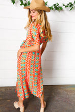 Load image into Gallery viewer, Orange Boho Print Surplice Sash Belt Midi Dress
