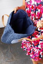 Load image into Gallery viewer, Blue Braided Raffia Circle Lined Tote Bag
