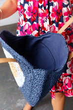 Load image into Gallery viewer, Blue Braided Raffia Circle Lined Tote Bag