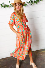 Load image into Gallery viewer, Orange Boho Print Surplice Sash Belt Midi Dress