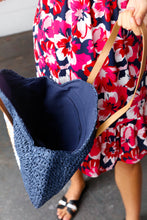 Load image into Gallery viewer, Blue Braided Raffia Circle Lined Tote Bag