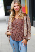 Load image into Gallery viewer, Sepia Ditzy Floral Colorblock Front Tie Top