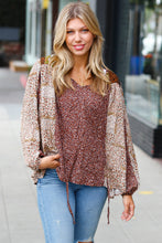 Load image into Gallery viewer, Sepia Ditzy Floral Colorblock Front Tie Top