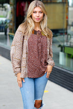 Load image into Gallery viewer, Sepia Ditzy Floral Colorblock Front Tie Top