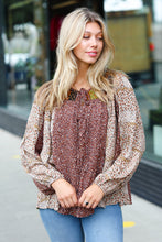 Load image into Gallery viewer, Sepia Ditzy Floral Colorblock Front Tie Top