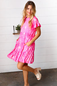 Bright Pink Floral Dolman Sleeve Babydoll Dress