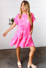 Load image into Gallery viewer, Bright Pink Floral Dolman Sleeve Babydoll Dress