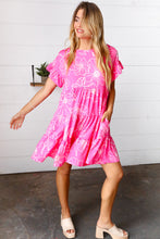 Load image into Gallery viewer, Bright Pink Floral Dolman Sleeve Babydoll Dress
