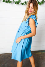 Load image into Gallery viewer, Sky Blue Babydoll Ruffle V Neck Crepe Dress