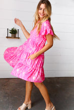 Load image into Gallery viewer, Bright Pink Floral Dolman Sleeve Babydoll Dress