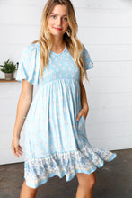 Load image into Gallery viewer, Light Blue Paisley Fit and Flare Smocked Midi Dress