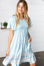Load image into Gallery viewer, Light Blue Paisley Fit and Flare Smocked Midi Dress
