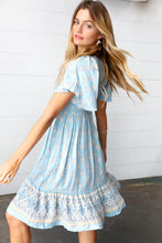Load image into Gallery viewer, Light Blue Paisley Fit and Flare Smocked Midi Dress