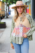 Load image into Gallery viewer, Olive &amp; Mustard Boho Two Tone Tiered Babydoll Top