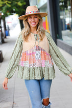 Load image into Gallery viewer, Olive &amp; Mustard Boho Two Tone Tiered Babydoll Top