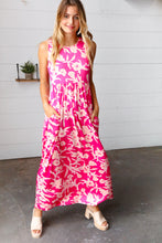 Load image into Gallery viewer, Pink Floral Print Fit and Flare Sleeveless Maxi Dress