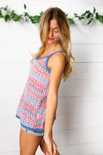 Load image into Gallery viewer, Red White &amp; Blue Squiggly Striped Sleeveless Top