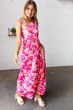 Load image into Gallery viewer, Pink Floral Print Fit and Flare Sleeveless Maxi Dress