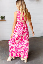 Load image into Gallery viewer, Pink Floral Print Fit and Flare Sleeveless Maxi Dress