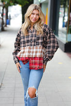 Load image into Gallery viewer, Taupe &amp; Red Plaid Color Block Shacket