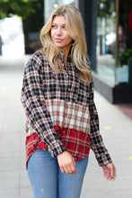 Load image into Gallery viewer, Taupe &amp; Red Plaid Color Block Shacket