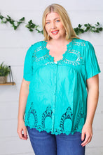 Load image into Gallery viewer, Teal Cotton Embroidered Button Down Cotton Top