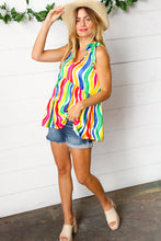 Load image into Gallery viewer, Multicolor Wavy Stripe Shoulder Tie Detail Top