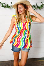 Load image into Gallery viewer, Multicolor Wavy Stripe Shoulder Tie Detail Top