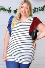 Load image into Gallery viewer, Red &amp; Blue Flutter Sleeve Striped Top