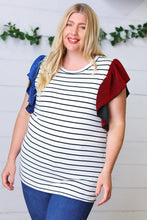 Load image into Gallery viewer, Red &amp; Blue Flutter Sleeve Striped Top