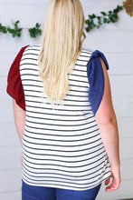 Load image into Gallery viewer, Red &amp; Blue Flutter Sleeve Striped Top