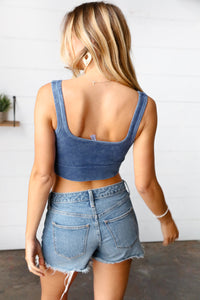 Navy Washed Rib Cropped Square Neck Tank