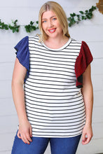 Load image into Gallery viewer, Red &amp; Blue Flutter Sleeve Striped Top