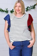Load image into Gallery viewer, Red &amp; Blue Flutter Sleeve Striped Top