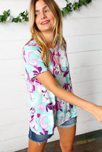 Load image into Gallery viewer, Turquoise &amp; Purple Flat Floral Print Top