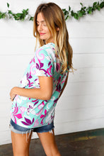 Load image into Gallery viewer, Turquoise &amp; Purple Flat Floral Print Top
