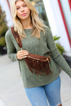 Load image into Gallery viewer, Brown Faux Suede Fringe Convertible Fanny/Sling Bag
