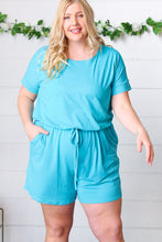 Load image into Gallery viewer, Ice Blue Brushed Knit Elastic Waist Pocketed Romper