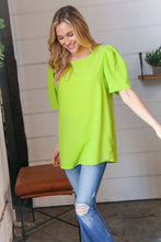 Load image into Gallery viewer, Neon Green Round Neck Puff Sleeve Crepe Top