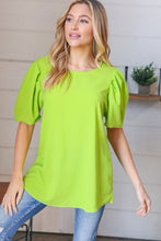 Load image into Gallery viewer, Neon Green Round Neck Puff Sleeve Crepe Top
